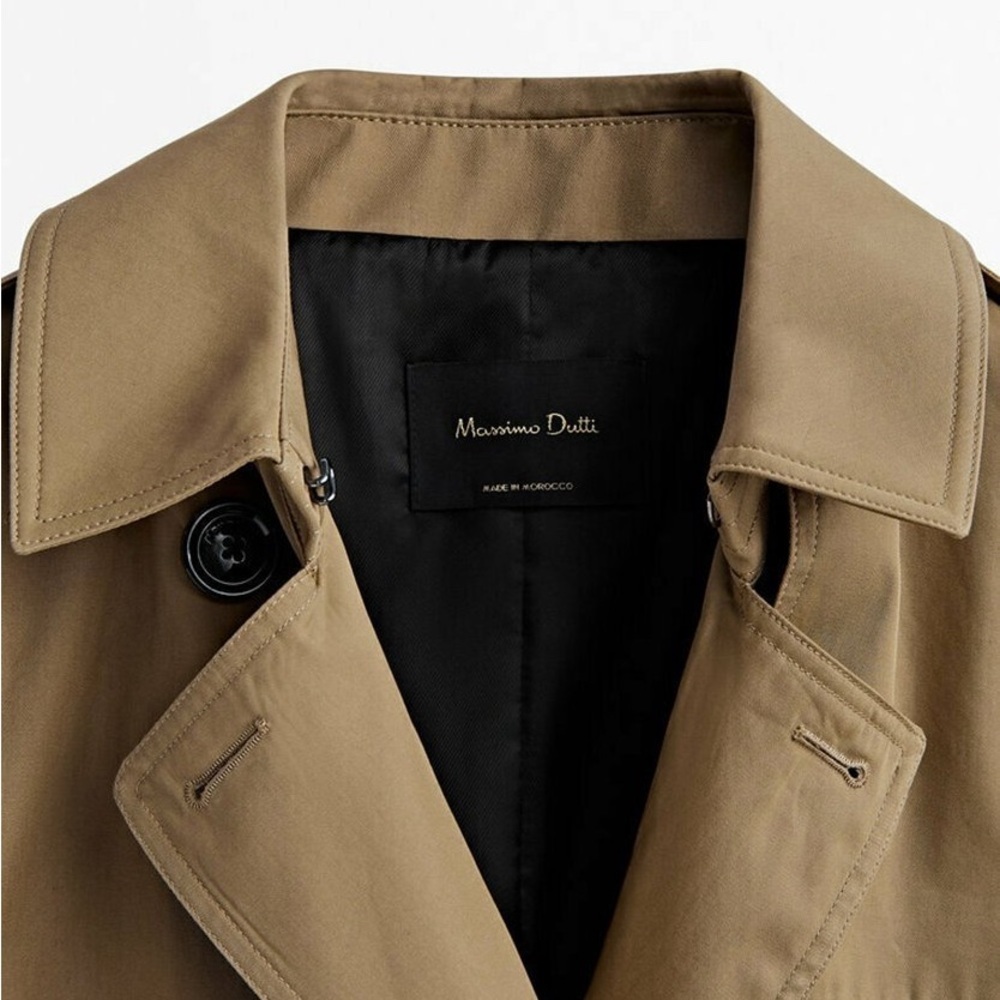 NWT. Massimo Dutti Tan 100% Cotton Long Trench Coat with Belt. Size XS. - Picture 10 of 14